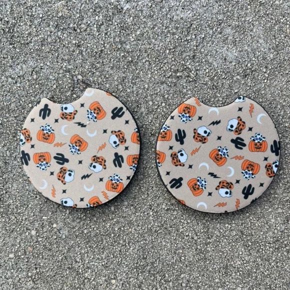 Boho Western Halloween Car Coaster Set | Halloween Car Accessories - Picture 1 of 12